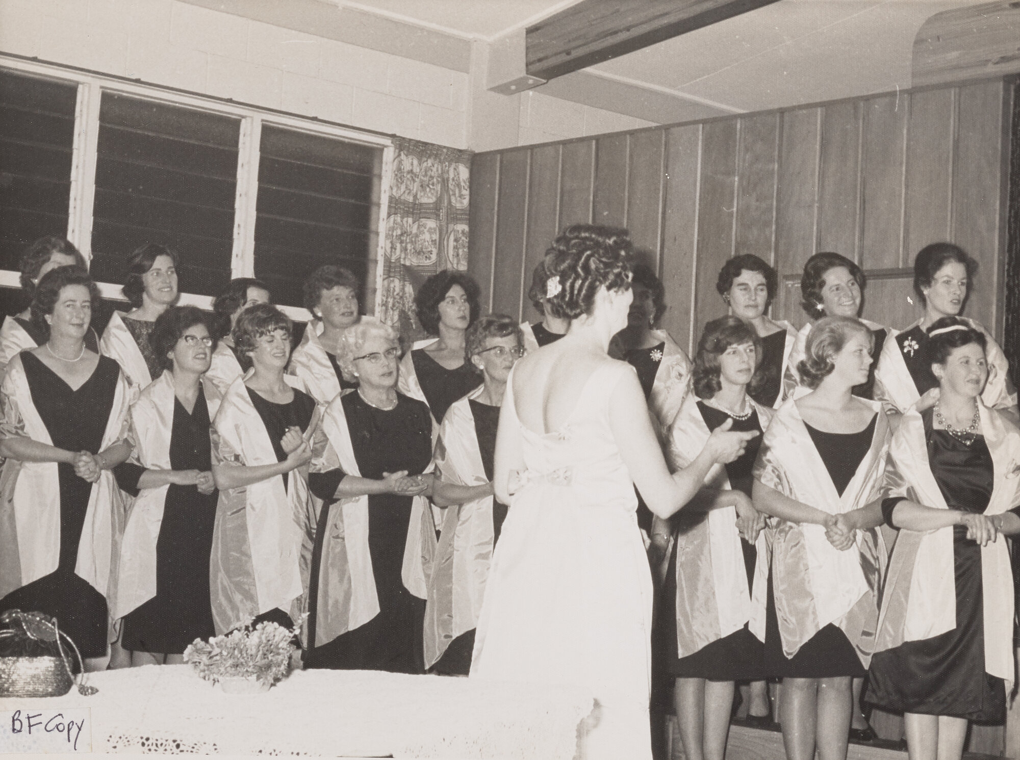 Whangarei Homemakers' Choir entertaining Prime Minister Keith Holyoake and Mrs Holyoake mid 1960s
