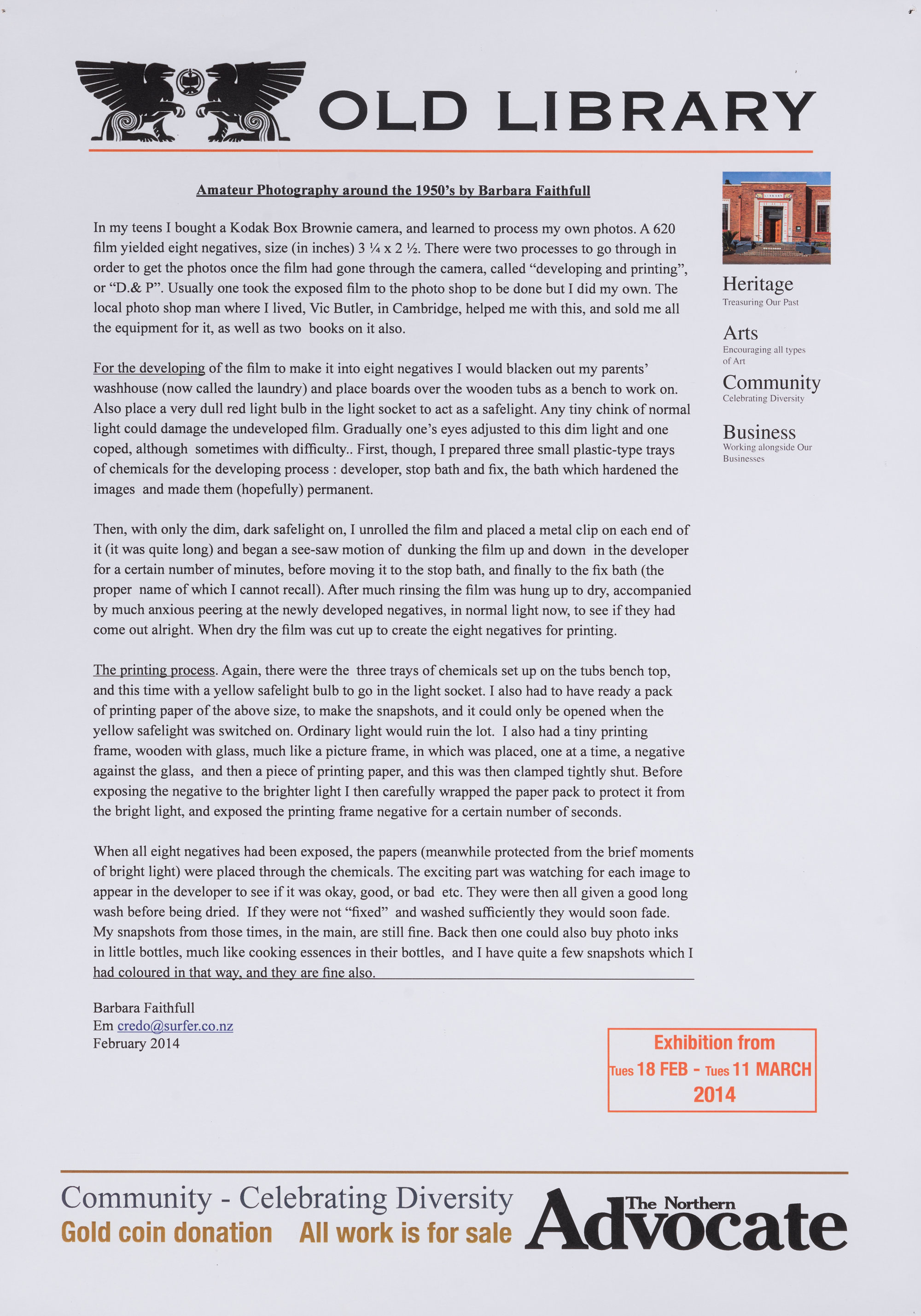 Barbara Faithfull on amateur photography Feb 2014