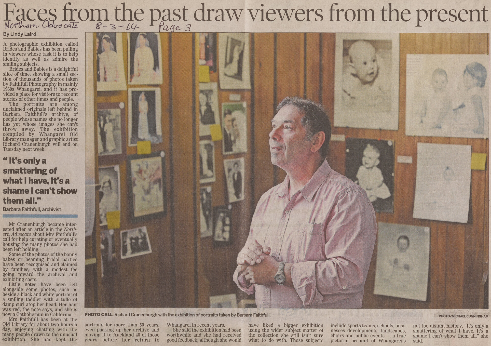 Faces from the past draw viewers from the present (Brides and Babies) Northern Advocate clipping 8/3/14