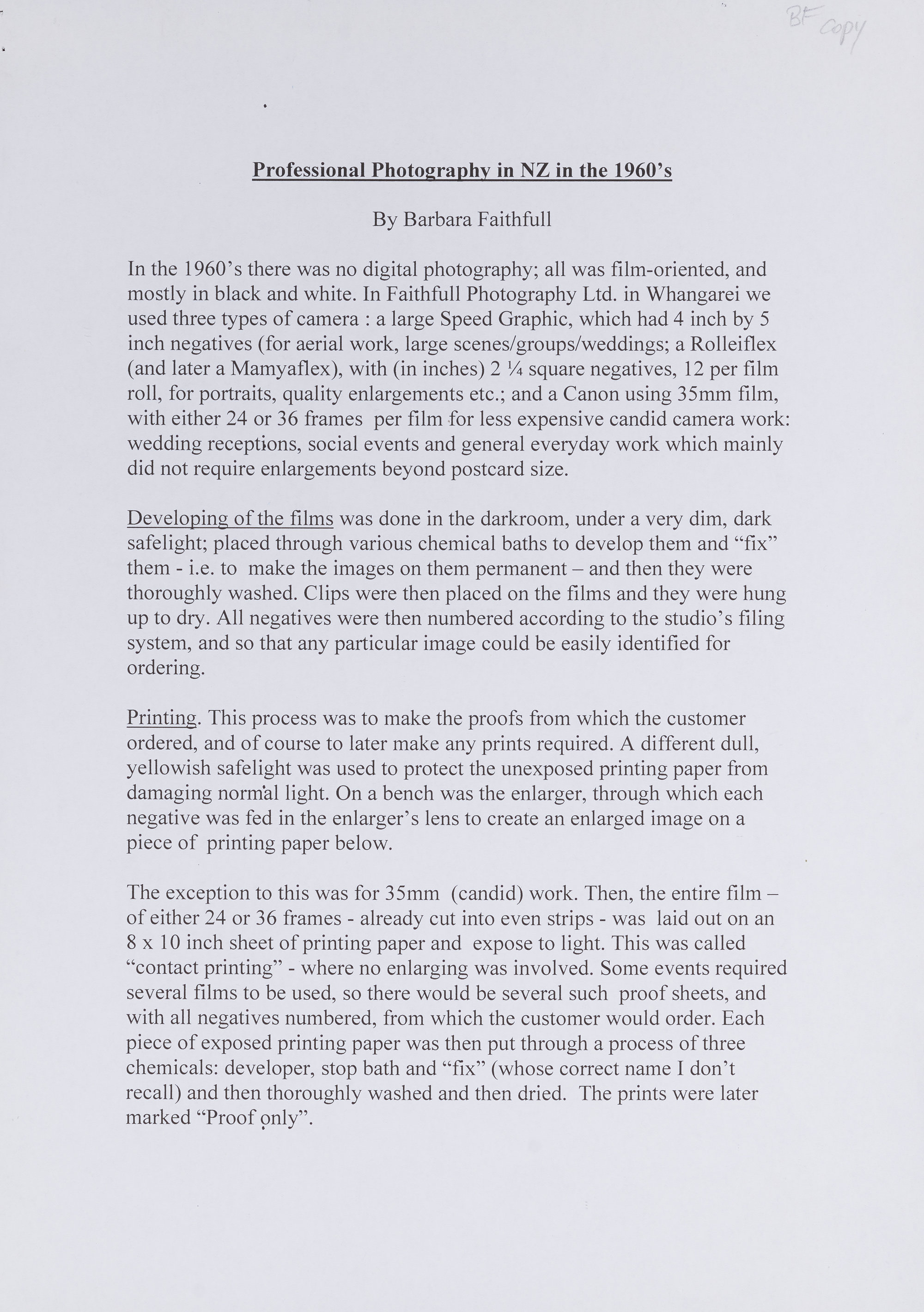 Barbara Faithfull on professional photography