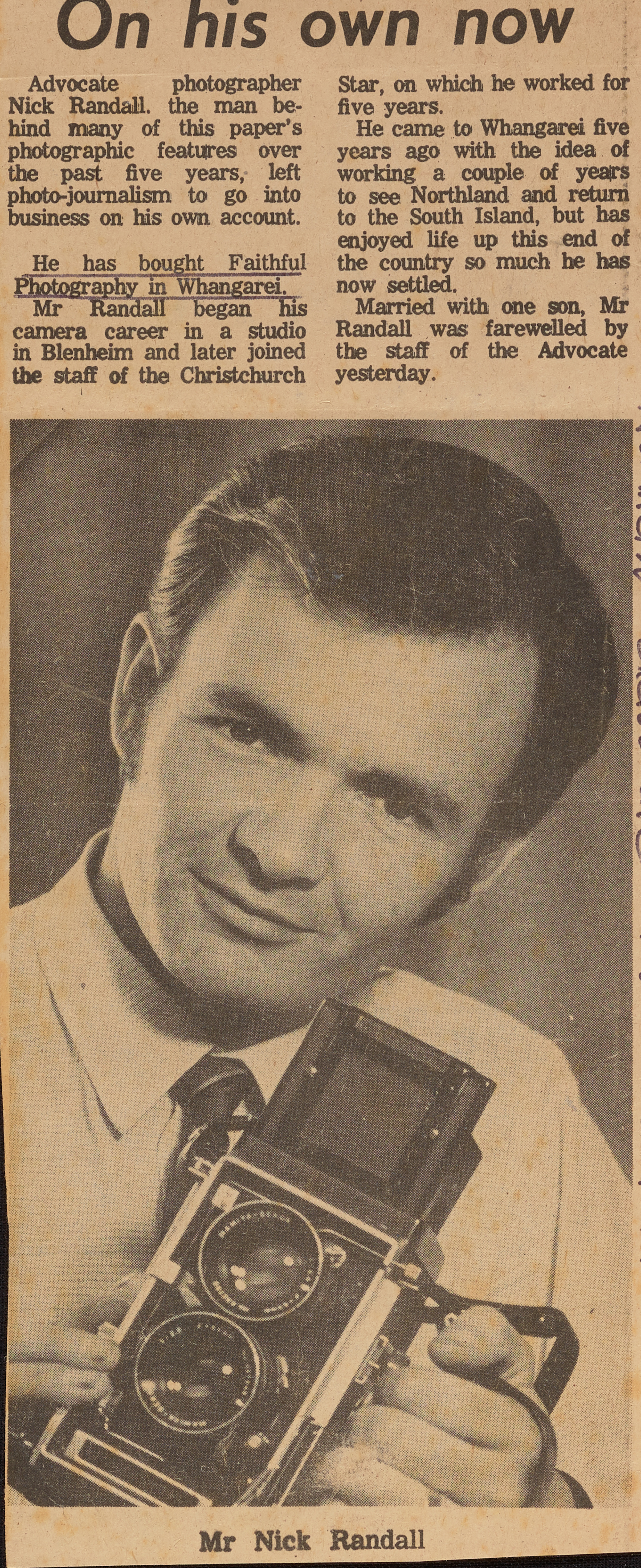 On his own now (Nick Randall) Northern Advocate Clipping