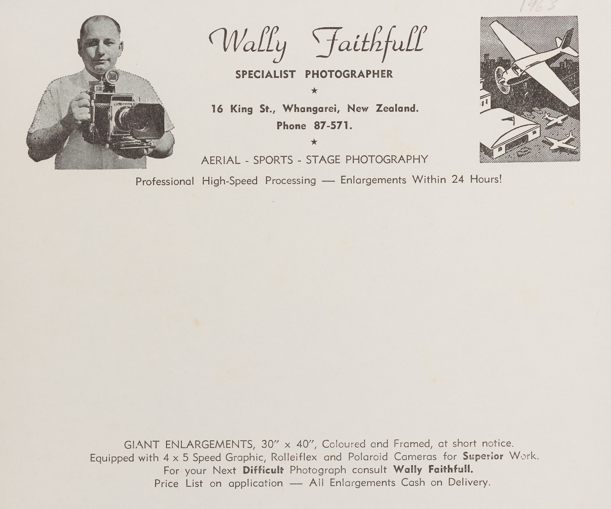 Wally Faithfull Specialist Photographer letterhead 1963