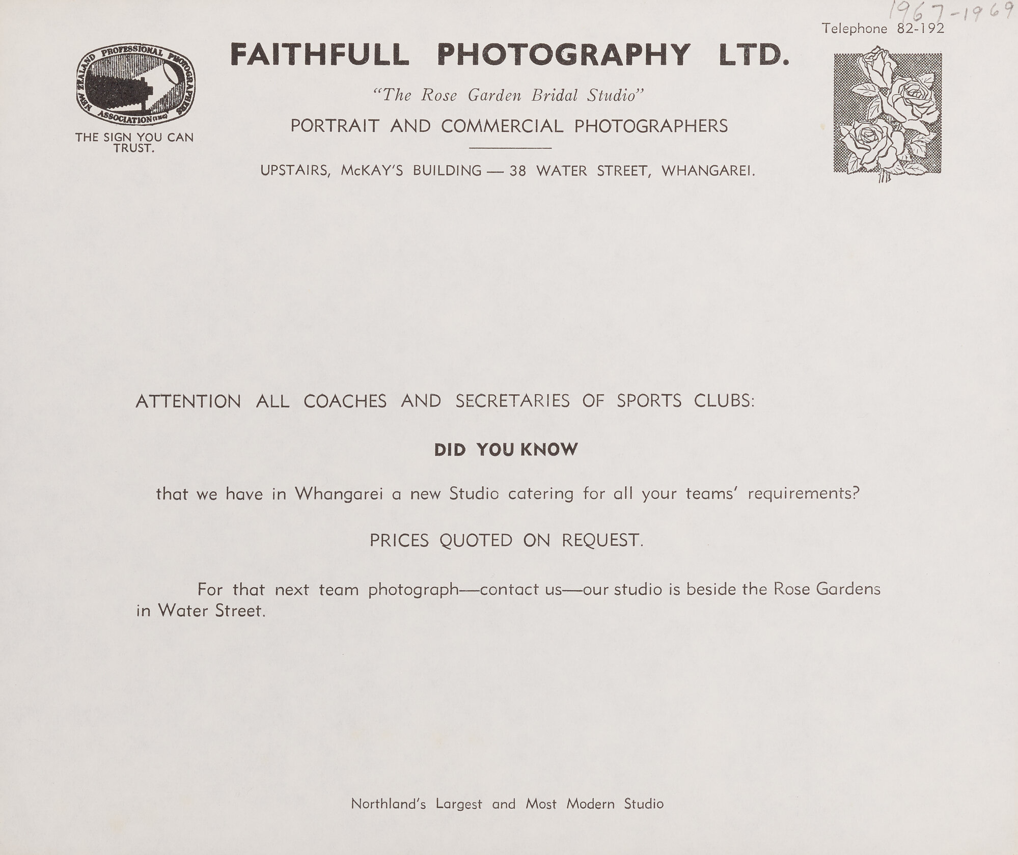 Faithfull Photography marketing to sports clubs 1967-69