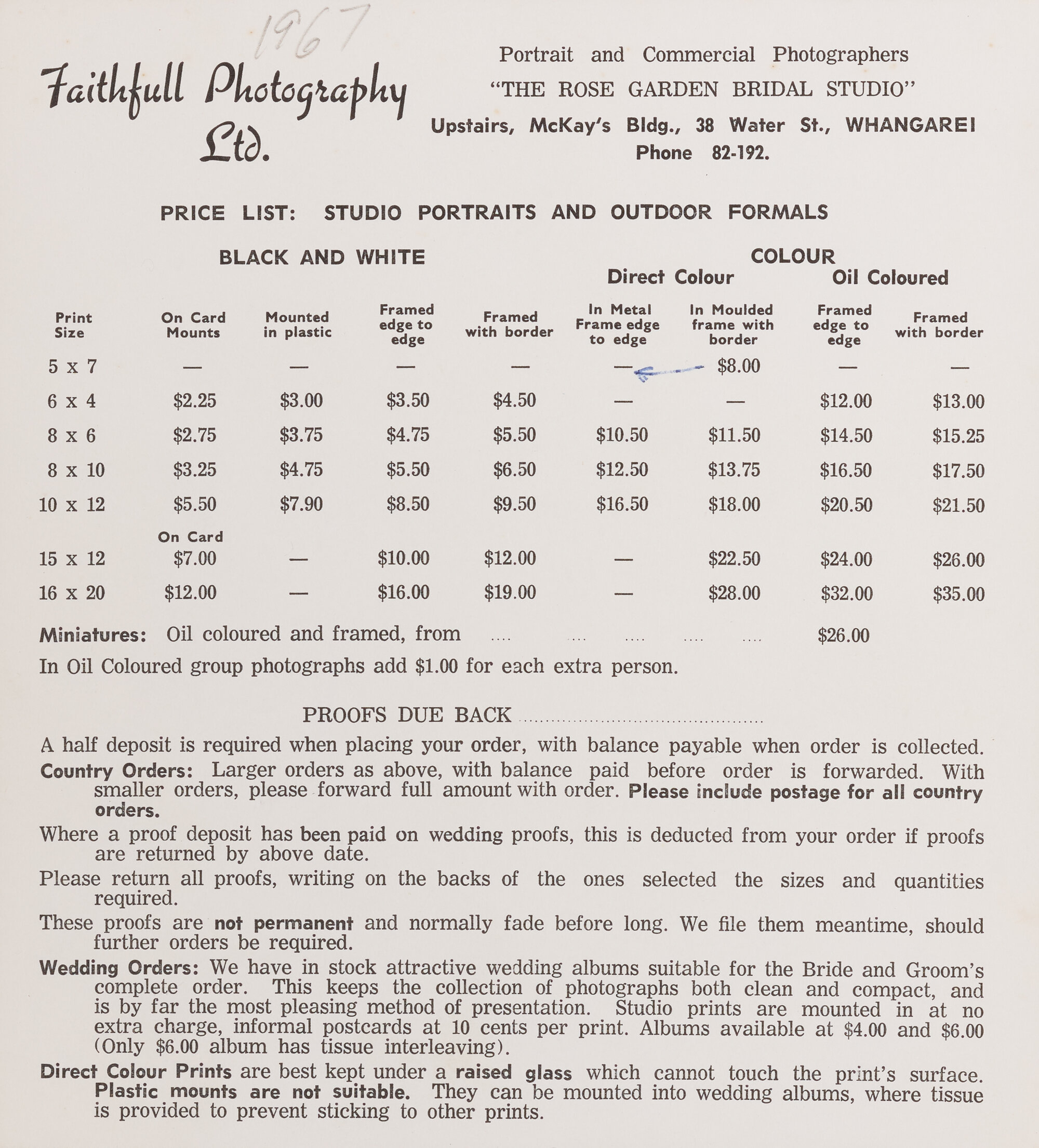 Faithfull Photography price list 1967