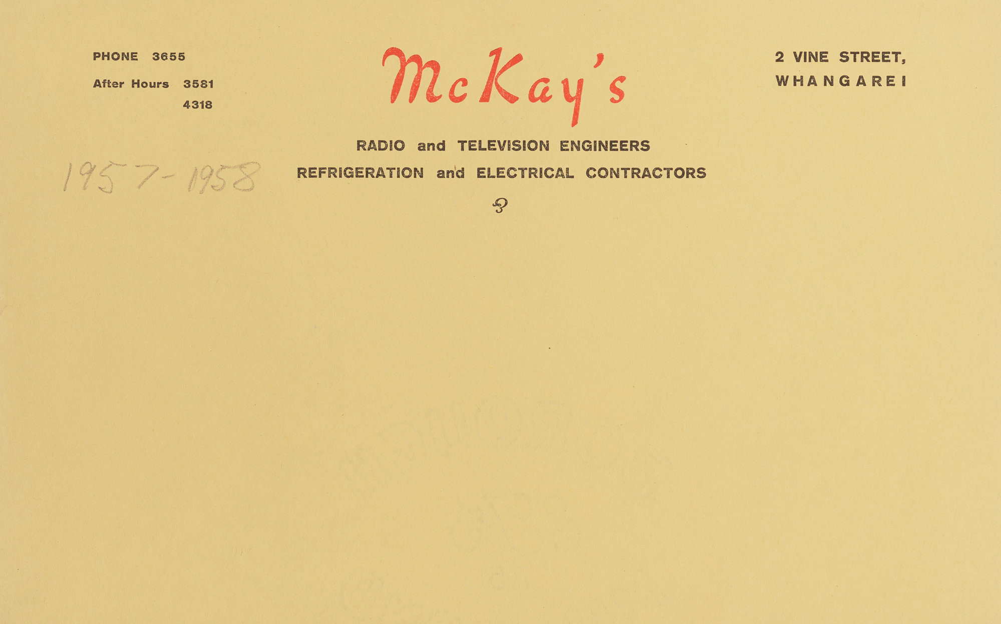 McKay's letterhead 1957-58