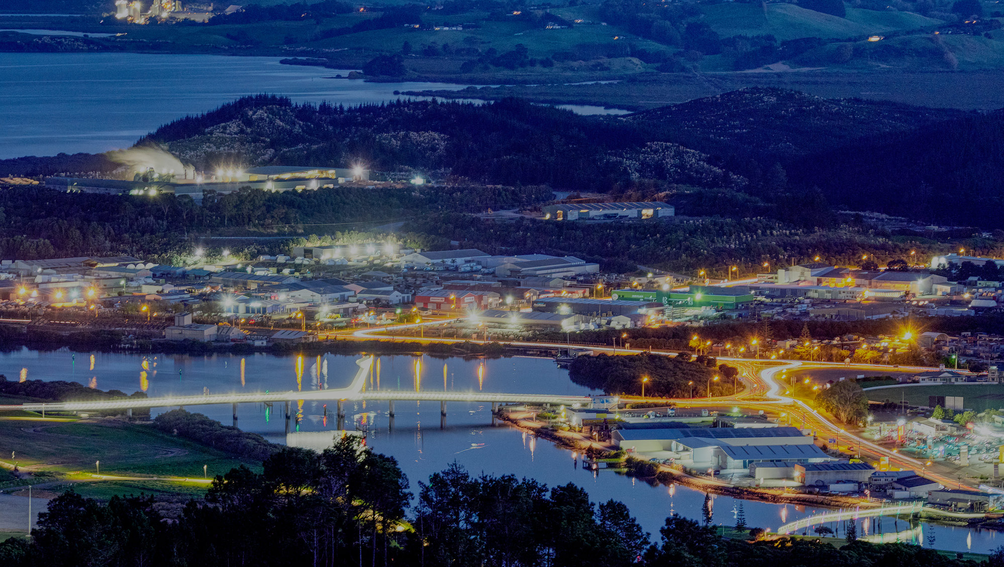 Whangarei city at dusk, from Parihaka