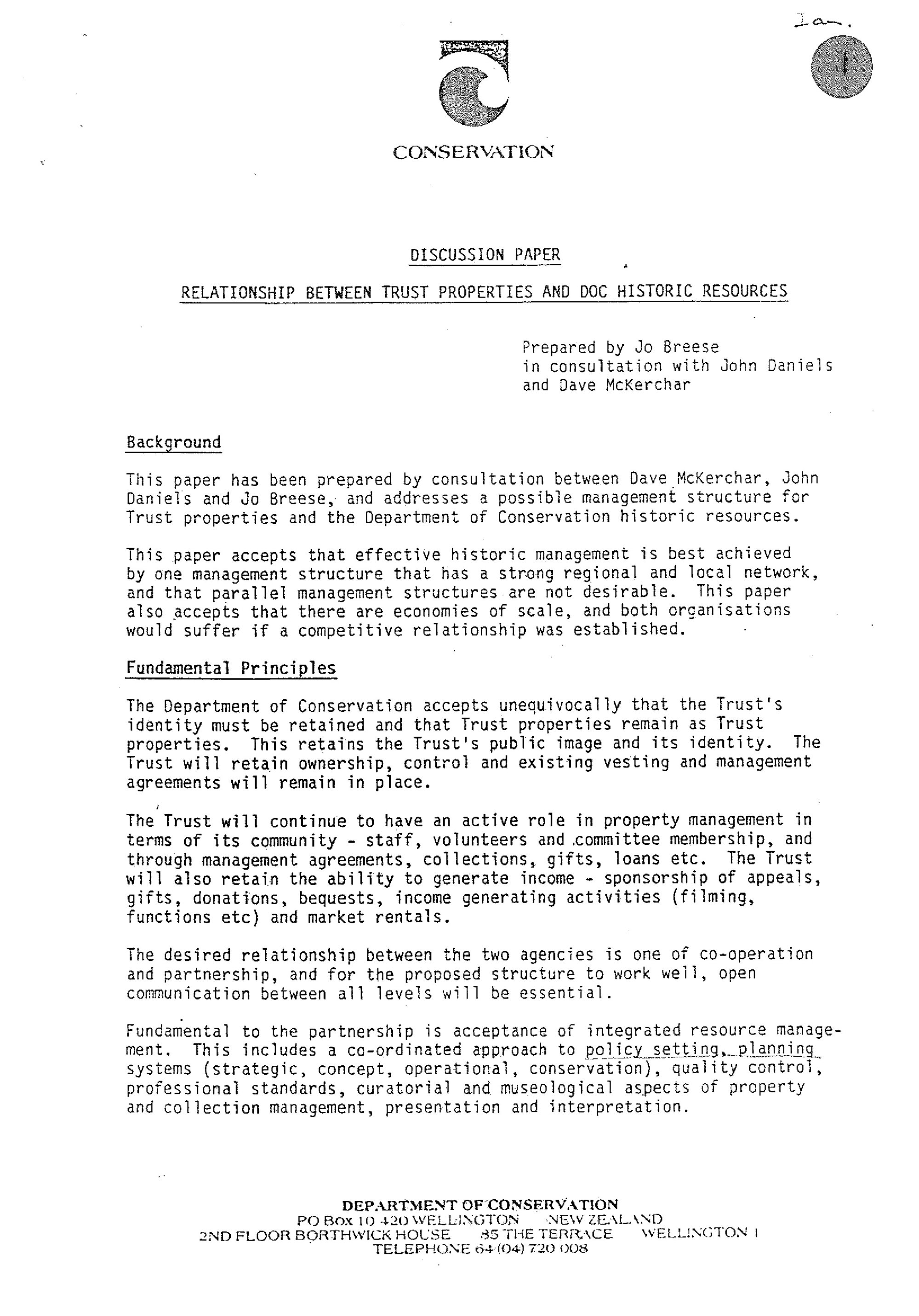 Discussion Paper -  Relationship between Trust Properties and DOC Histroric Resources