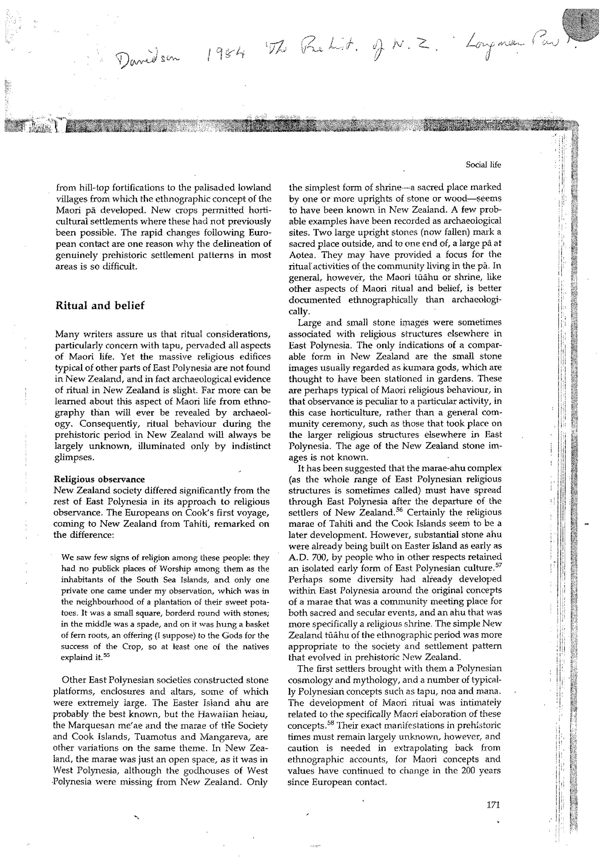 Prehistory of New Zealand. Ch? Social Life -fragment-. p 171-179