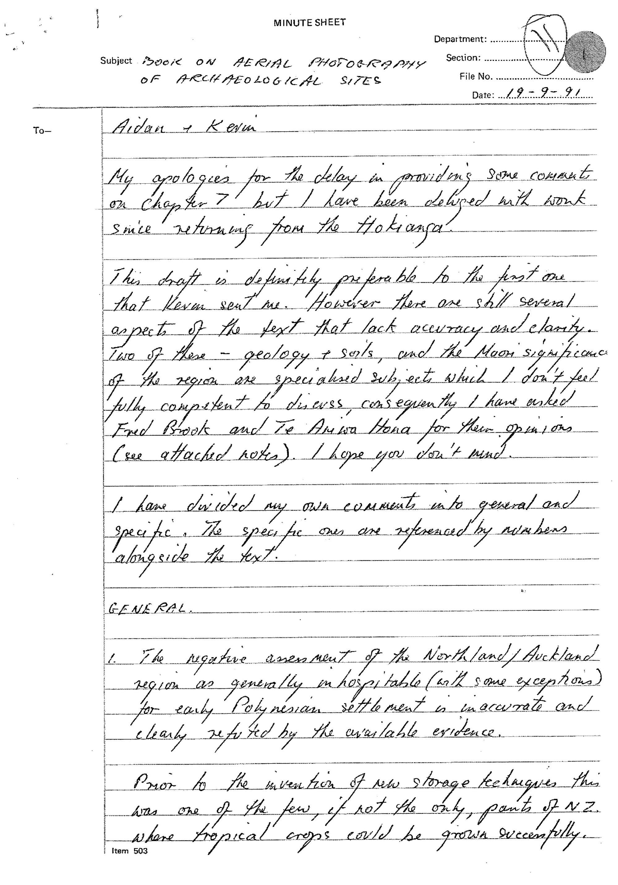 Comments on Aerial Photography of Archaeological Sites book draft