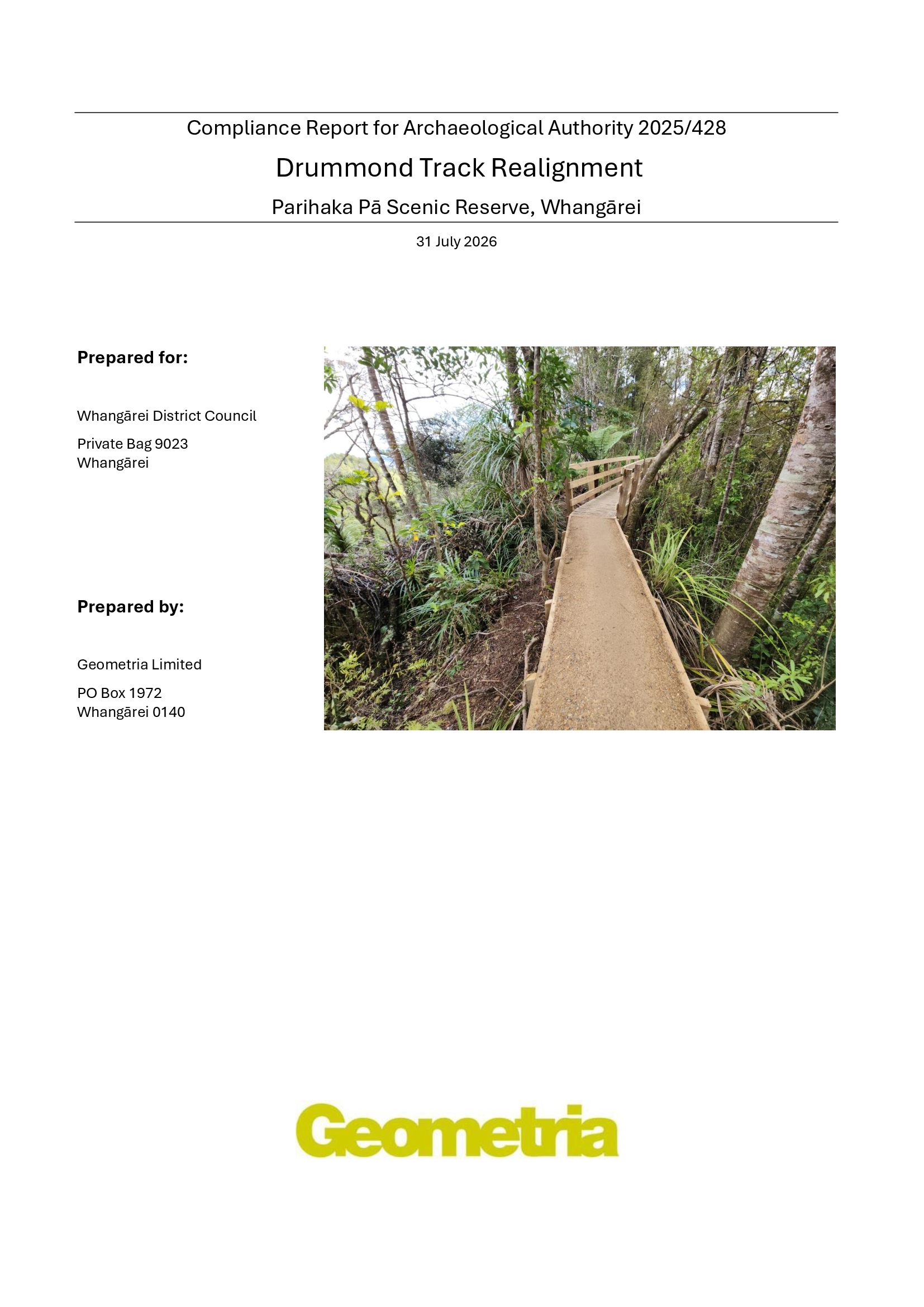 Compliance Report for Archaelogical Authority 2025/428