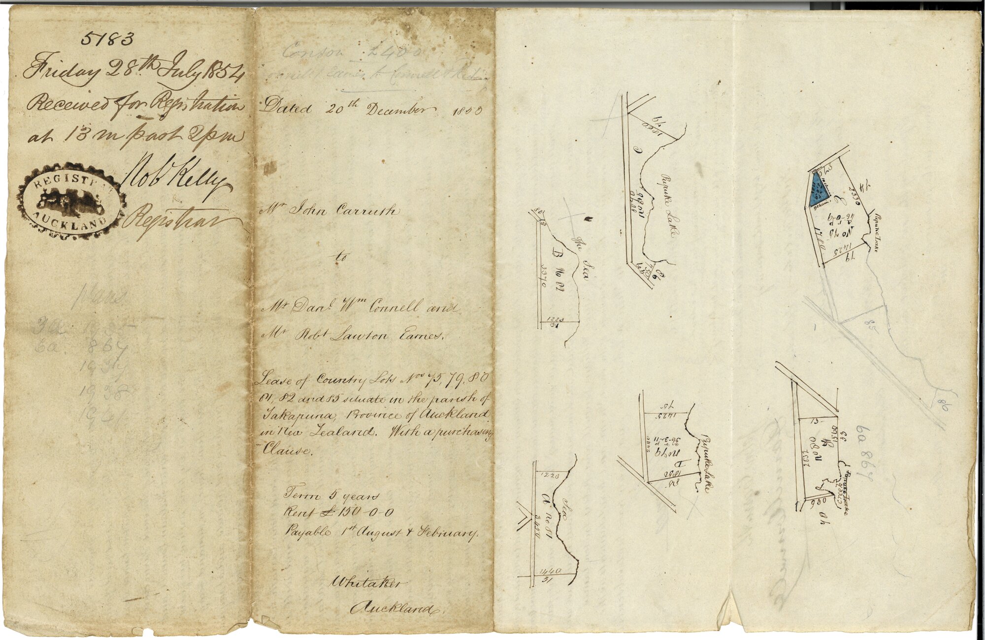 Lease agreement between John Carruth to Daniel William Connell and Robert Lawton Earnes