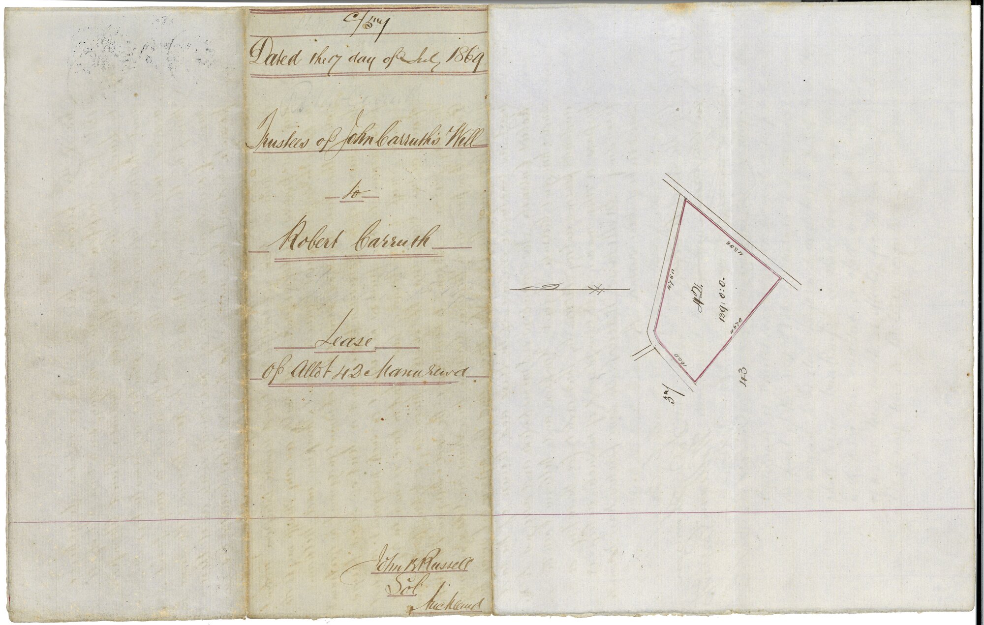 Lease agreement between Trustees of John Carruth's Will (Margaret Carruth, David Thompson and William Carruth) to Robert Carruth