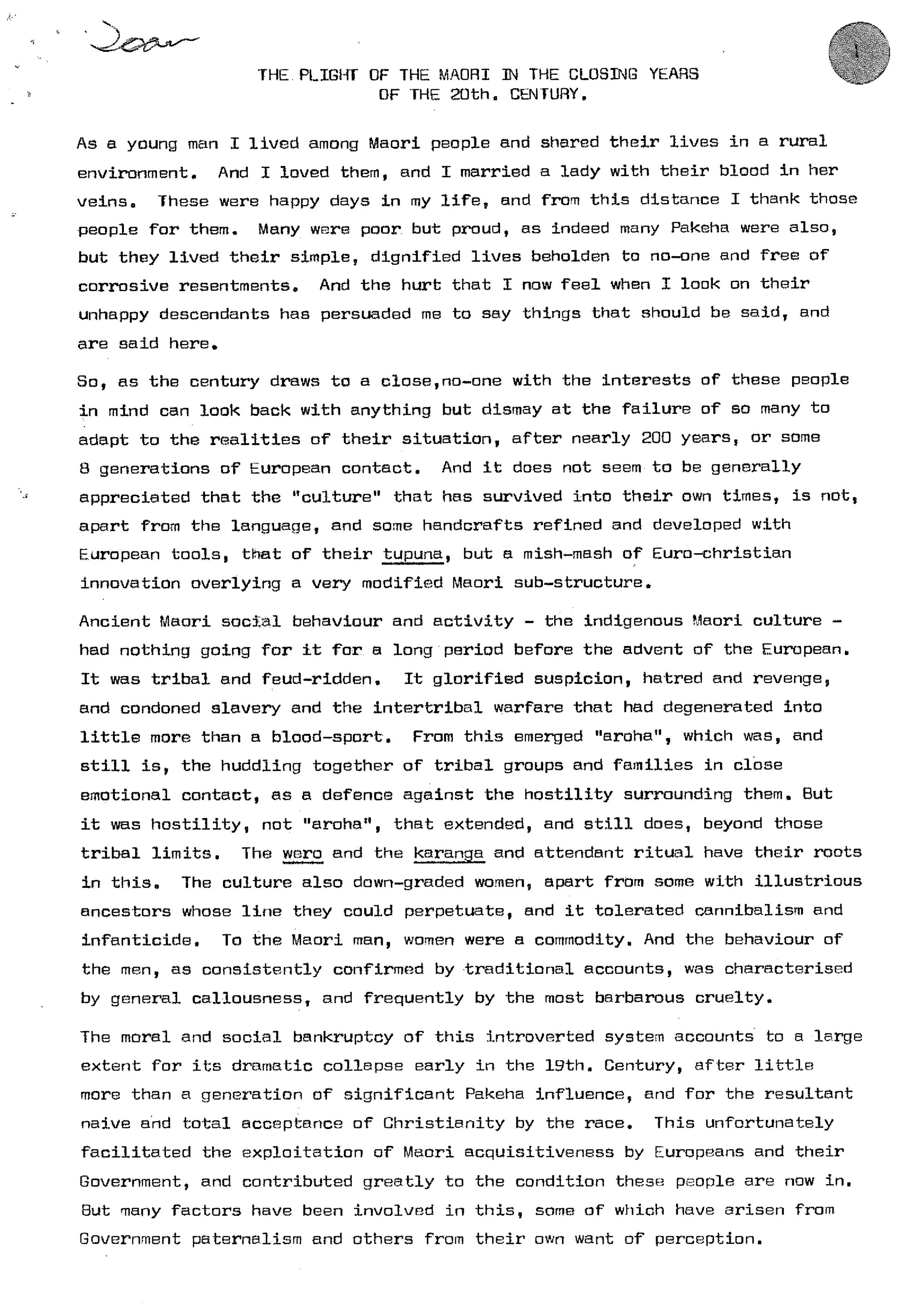 The Plight of the Maori in the Closing Years of the 20th Century