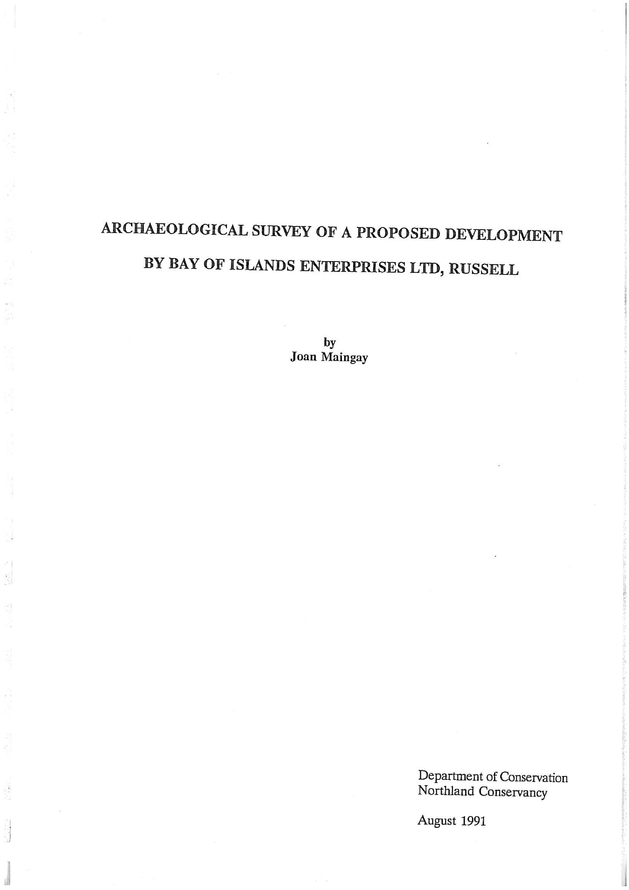 Archaeological Survey of a Proposed Development of Bay of Islands Enterprised Ltd, Russell