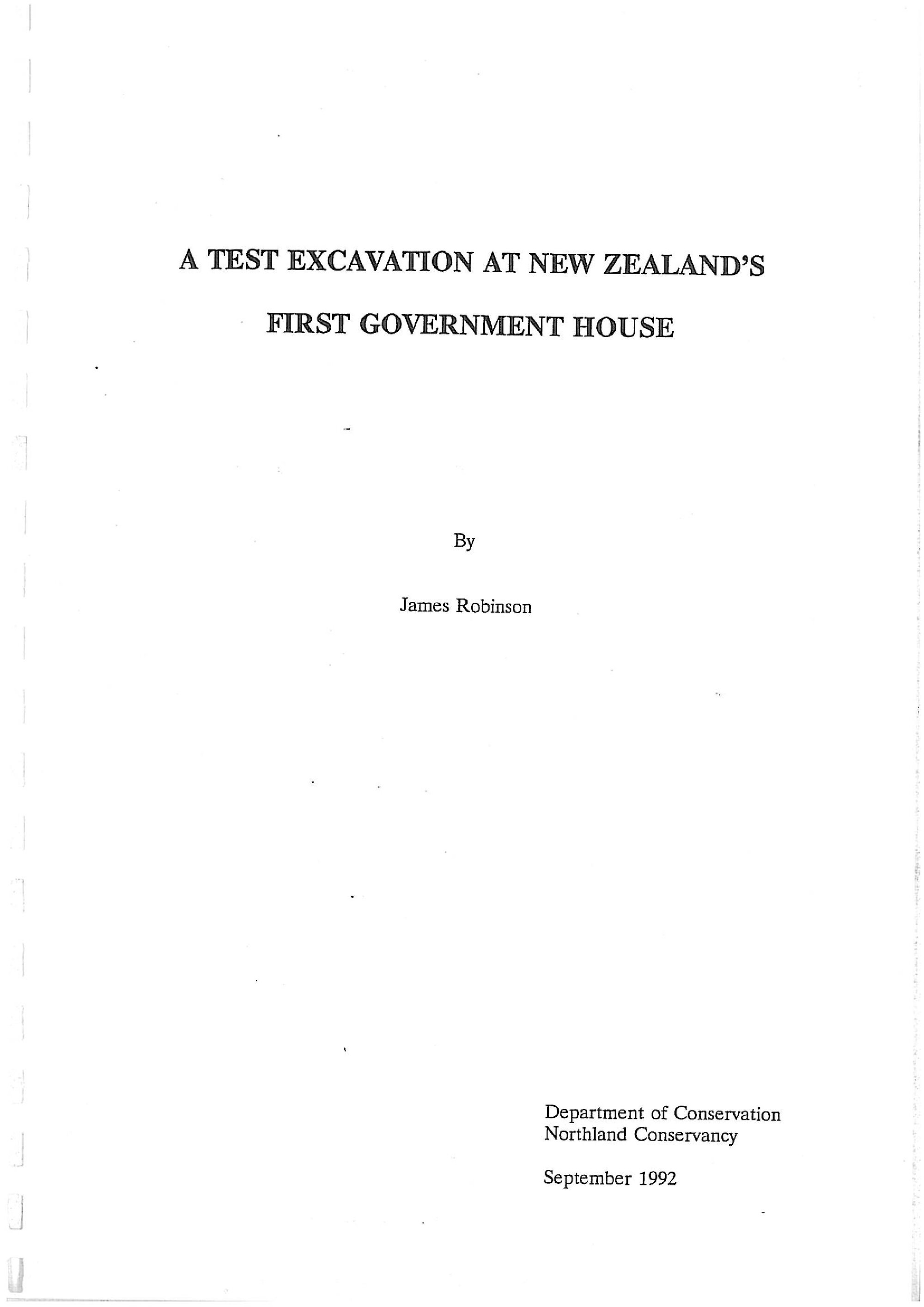 A Test Excavation at New Zealand's First Government House
