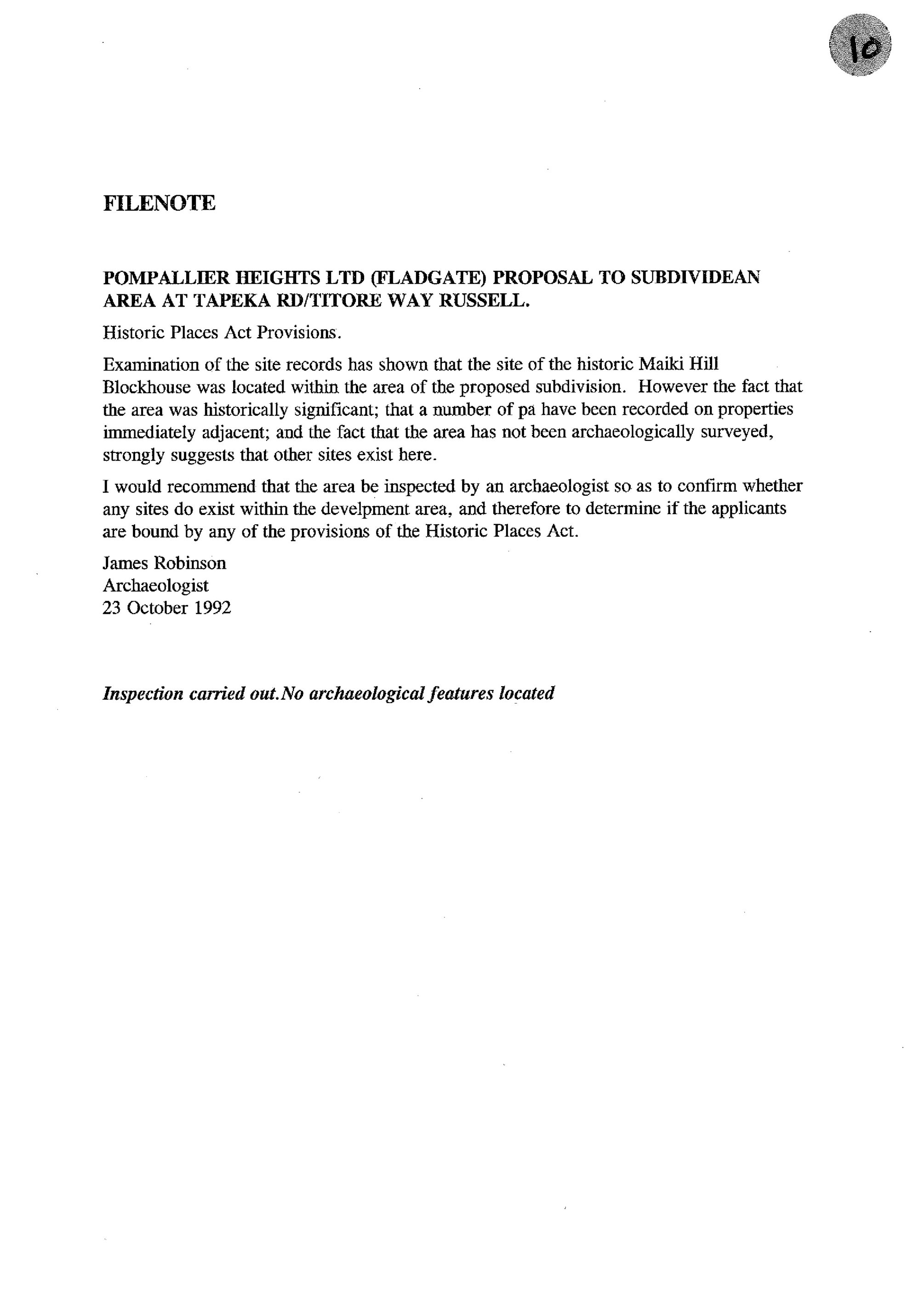 Pompallier Heights Ltd (Fladgate) Proposal to subdivide an area at Tapeka Rd-Titore Way Russell