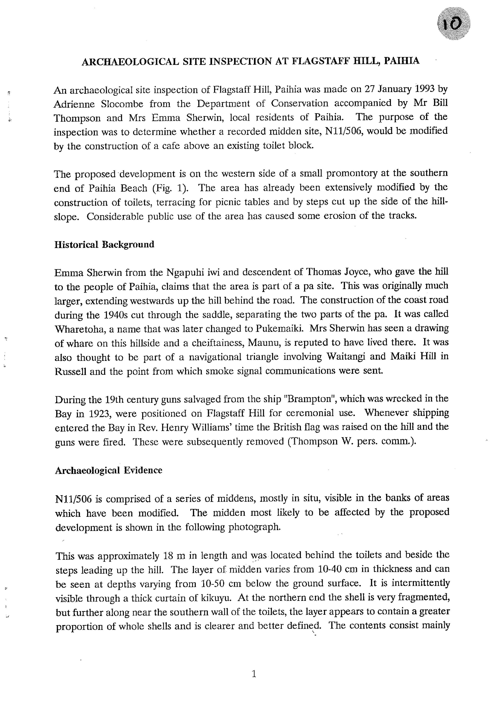 Archaeological Site Inspection at Flagstaff Hill, Paihia