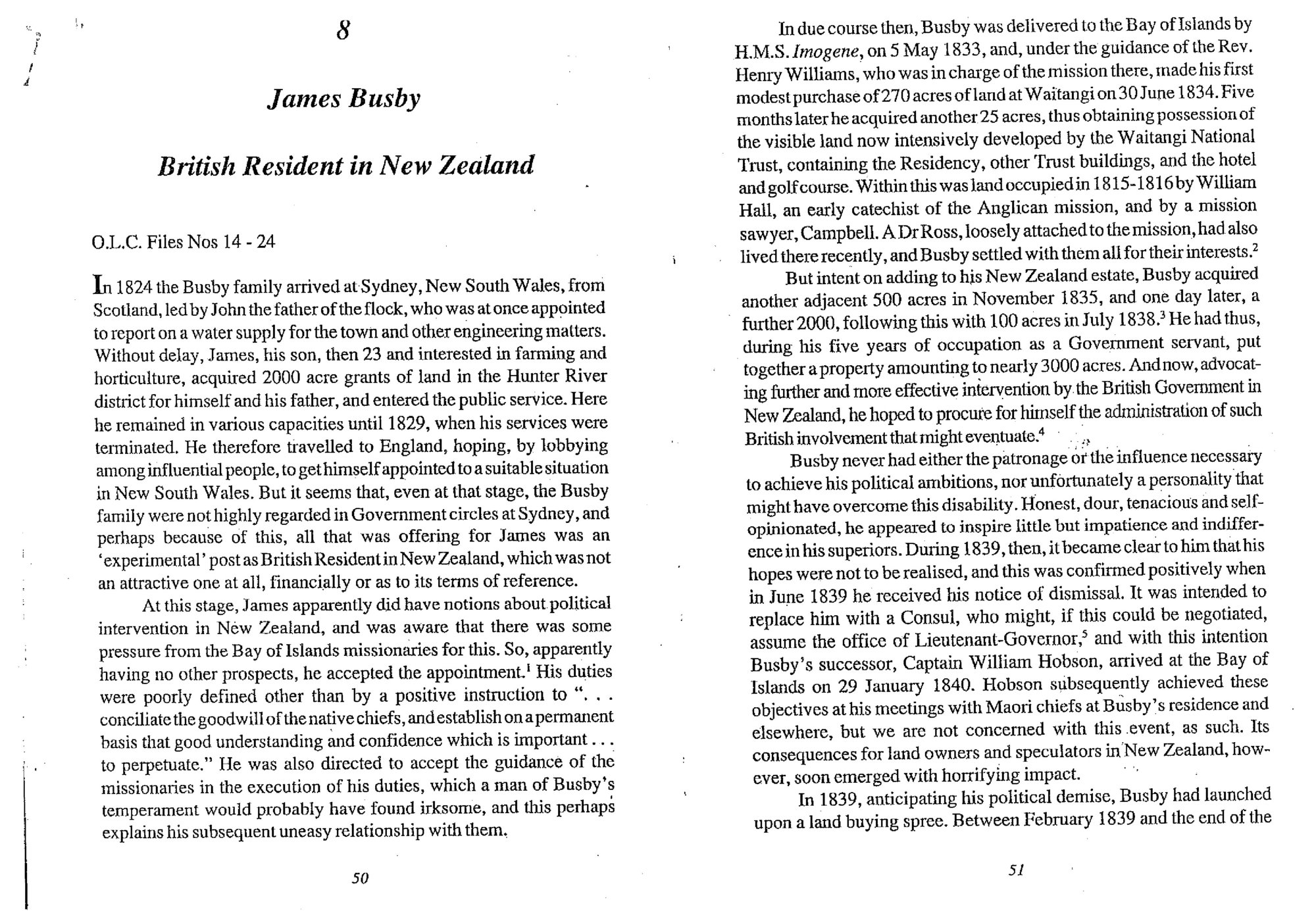 Old Land Claims. Chapter 8. James Busby - British Resident in New Zealand