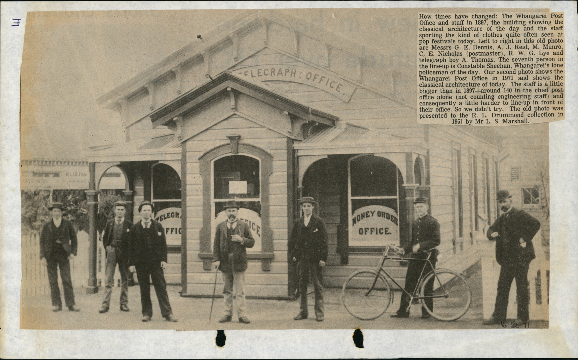 PN01.41 Whangarei Post Office and staff in 1897