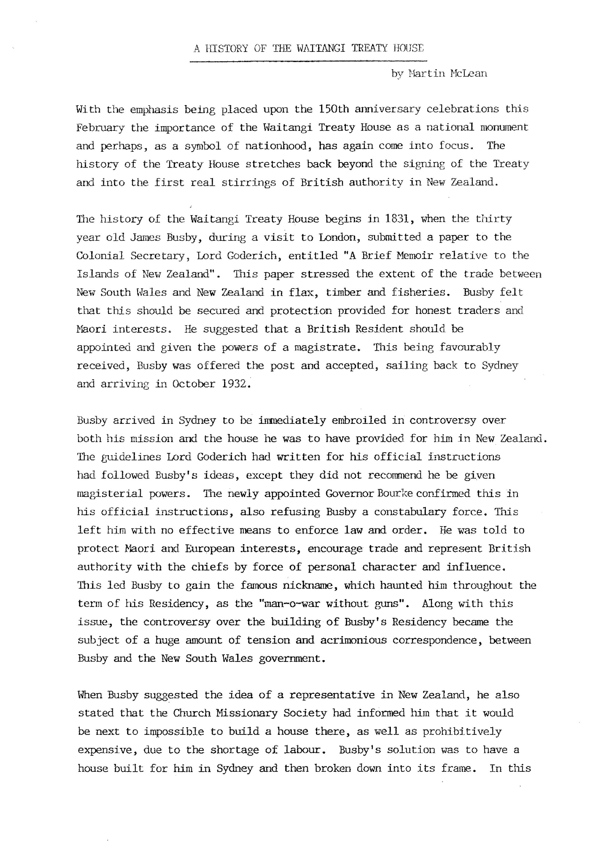 A History of the Waitangi Treaty House