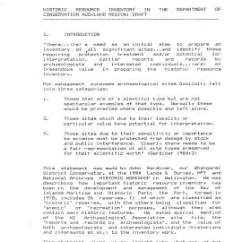 Historic Resource Inventory in the Department of Conservation Auckland Region: Draft