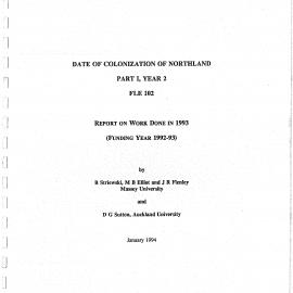 Date of Colonization of Northland, Part 1, Year 2, FLE 102. Report on work done in 1993 (Funding Year 1992-93