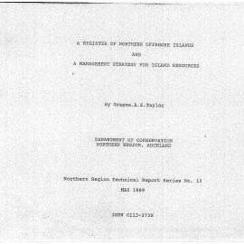 A Register of Northern Offshore Islands and Management Strategy for Island Resources