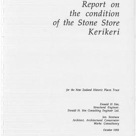 Report on the condition of the Stone store Kerikeri