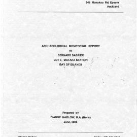 Archaeological Monitoring Report to Bernard Sabrier Lot 7, Mataka Station