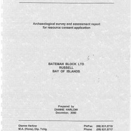  Archaeological survey and assessment report for for resource consent application,Bateman Block Ltd Russell