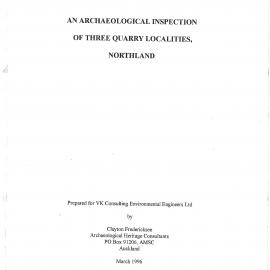 An archaeological inspection of three quarry localities, Northland