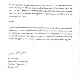 Archaeological inspection of a section of the lake margin, John Whites property, Pakaraka