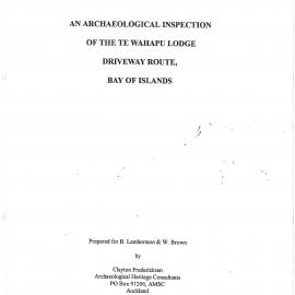 Fredericksen. 1996. An archaeological inspection of the Te Wahapu Lodge driveway route, BOI