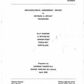 Archaeological assessment report. 41 Ritchie Rd, Kirikiri Point, Parua Bay