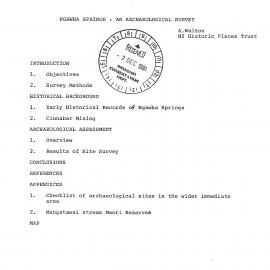 Ngawha Springs. An archaeological survey