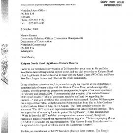 Correspondence regarding Kaipara North Head Lighthouse Historic Reserve. Pouto.