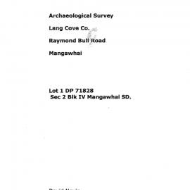 Archaeological survey Lang Cove Co. Raymond Bull Road, Mangawhai