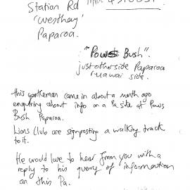 Paparoa Pa - Powells Bush, Collins Scenic Reserve, Paparoa Notes