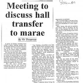 Media Search. Aratapu, Oturei Marae. Hall transfer