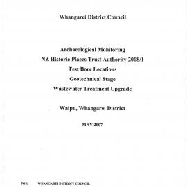 Archaeological monitoring. Test bore locations, geotechnical stage wastewater treatment upgrade, Waipu