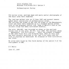 State Highway One, McLeods Flat-Piano Hill option 3. Archaeological Survey