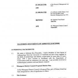 Statement of Evidence. Pataua Island, site of significance to Maori. Ngatiwai Trust Board Appellant