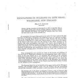 Excavations on Ruarangi Pa (site N20-41), Whangarei NZ