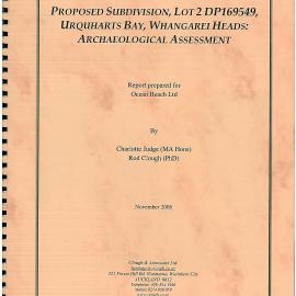 Proposed subdivision lot 2 DP169549, Urquharts Bay, Whangarei Heads. Archaeological assessment