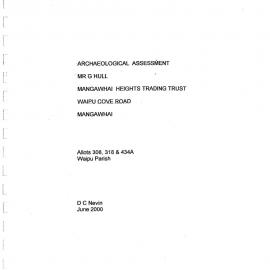 Archaeological assessment Mangawhai Heights Trading Trust, Waipu Cove Rd, Mangawhai