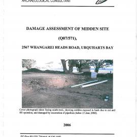 Damage assessment of midden site Q07-571, 2567 Whangarei Heads Road, Urquharts Bay
