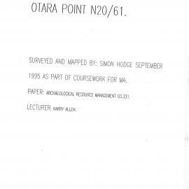 Otara Point N20/61 Paper. Archaeological Resource Management