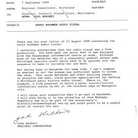 Correspondence re Kauri Bushmen Audio Visual