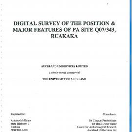  Digital survey of the position and major features of Pa site Q07-343, Ruakaka
