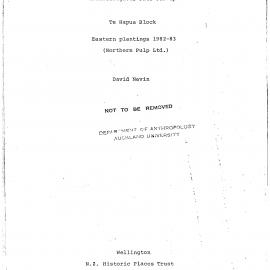Archaeological Site Survey Te Hapua Block, Eastern Plantings 1982-83. Northern Pulp Ltd.